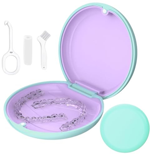 Zahnspangendose Zahnschiene Box Kompatibel mit Invisaligns, Retainer Case mit Entnahmewerkzeugen& Aligner Chewies& Bürste, Herausnehmbares Innenfach aus Silikon (Grün)