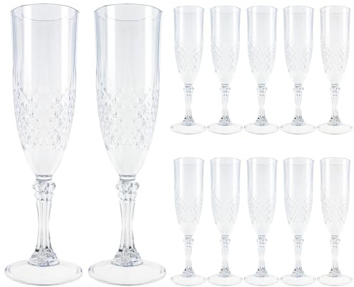 VAVPUP 12 Stück Sektgläser,207 ml Champagner Gläser aus Kunststoff, Bequemer Griff,Tragen Sektglas,Unzerbrechlicher Kelch mit Flachem Boden,für Hause,Partys und Picknicks(Transparente)