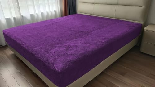 John Aird Teddy Fleece Fitted Bed Sheet Soft Warm Fluffy Thermal Bedding (Aubergine, Double)