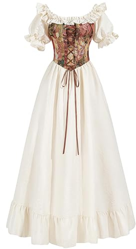 Fiamll Viktorianisches Kleid Rokoko Mittelalter Königin Kostüm Damen Puffärmel mit Bodenlänge Kleider Karneval, Mottoparty