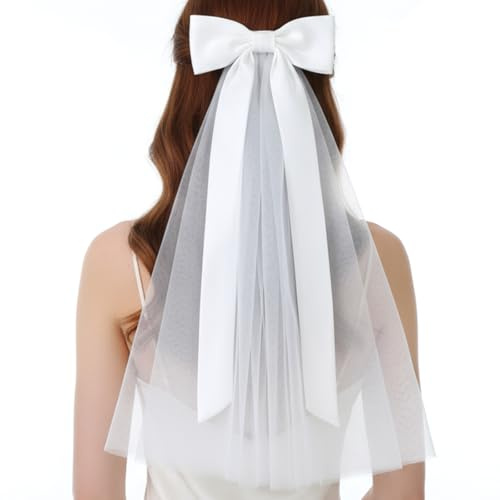 Ymapinc Wedding Veil Short Big Bow, Bridal Headband Clip, Cathedral Veil for Bride Bachelorette Party, Bridesmaid Hair