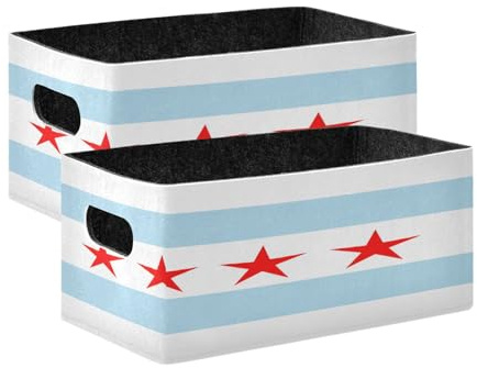 WDdZzyy Faltbare Aufbewahrungskörbe aus Stoff, Motiv: Flagge von Chicago, 2 Stück, groß, dekorativer Organizer für Regal, Küche, Badezimmer, Schrank