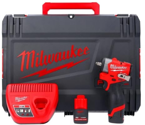 Milwaukee M12FSCIWF38-252X 12V M12 Fuel Sub Compact Cordless Brushless Schlagschrauber 0,95 cm Reibring mit 2 x 2,5 Ah Hochleistungsakkus, Ladegerät und Koffer