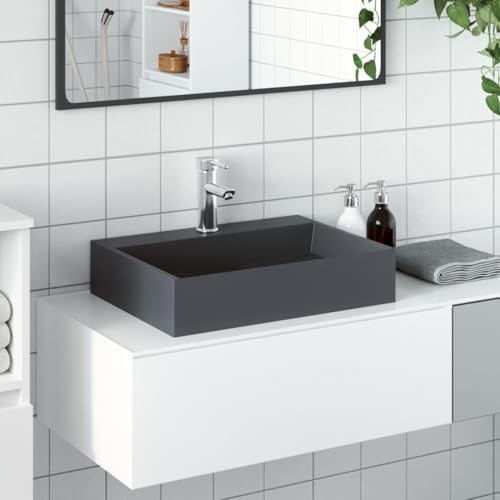 Mokuyary Lavabo 50 x 38 x 11 cm Lavabo en fonte minérale/fonte de marbre anthracite Lavabo à main pour toilettes d'invités, salle de bain, lavabo