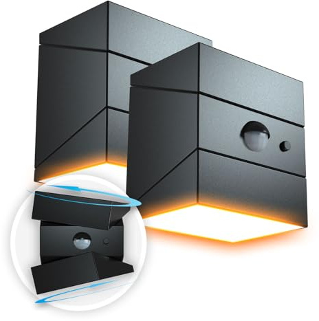 FLINQ Solar TwistCube 2er-Set USB C - 4-fach Verstellbar | Solar Wandleuchte Außen - LED Außenleuchte mit Bewegungsmelder & Dämmerungssensor - Gartenbeleuchtung Solar