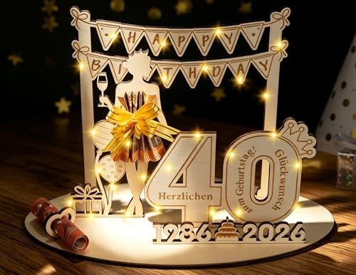 ARTREE Geldgeschenke Geburtstag 40 Geburtstag Geschenk Mädchen, Geldgeschenk Geburtstag Holz Schild Gästebuch, 40. Geburtstag Mädchen
