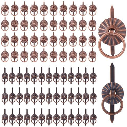 PH PandaHall 80pcs Brad Fasteners with Pull Rings, 2 Styles Drawer Pull Ring Handle Metal Decorative Fasteners for Craft Drawers Journals Cards Paperback Book Albums Scrapbooks Jewellery Box