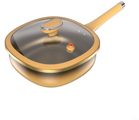Tidgel 12 Inch Non-Stick Deep Sauté Pan,with Lid and Steamer Basket,Metal Fry Pot for Frying Stir-Fry Stewing,Yellow(Titanium Frying pan)