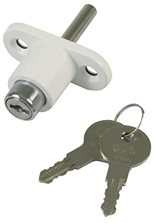 Amig - Cerradura de Seguridad para Ventanas Correderas Mod.45 - Cierre de Sobreponer con 2 Llaves + Tirafondos para su Instalación - De Acero Acabado en Blanco - Medidas: 53 x 23 mm