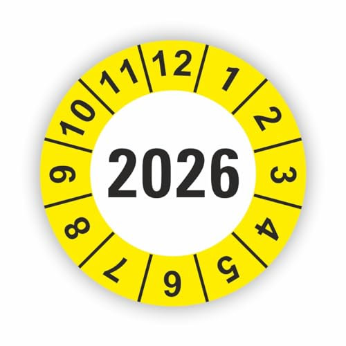 Fassbender-Druck PRÜFPLAKETTEN - Hochwertige Prüfetiketten JAHRESPLAKETTE 2026 Ø 20mm - Selbstklebende PVC-Folie - Wartungsetiketten für Prüfung - Prüfplakette für Prüfungsnachweis (30 Stück)