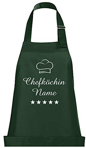 Schnoschi Küchenschürze Dunkelgrün mit Wunschnamen bestickt