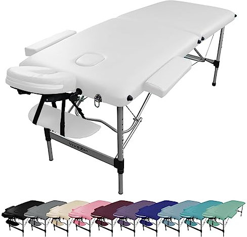 Vivezen - Table de Massage Pliante 2 Zones en Aluminium + Accessoires et Housse de Transport - Plusieurs Coloris