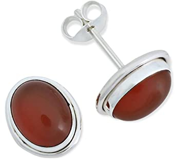 Ohrstecker 925 Silber Karneol orange roter Stein Edelstein Ohrringe echt Silber Damen Sterling Silber Stecker Geschenk(MOS-047-16)