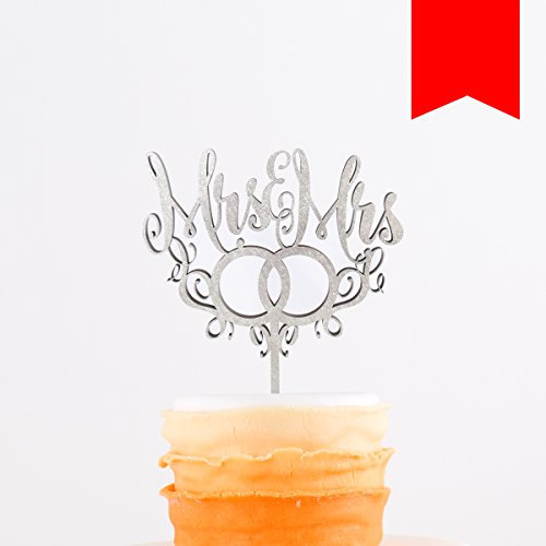 KLEINLAUT 3D-Schriftzug Cake Topper Mrs. & Mrs. mit Ringen in Größe: 15 x 18,4 cm - Dekobuchstaben - 32 Farben zur Wahl - Neon Rot