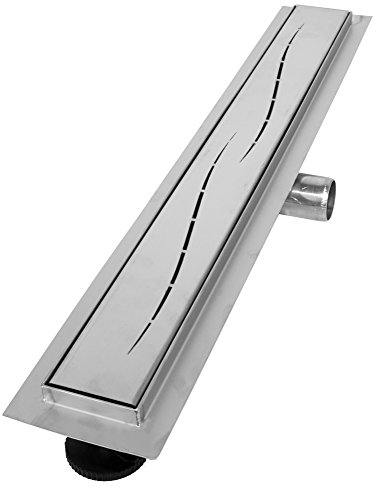 VILSTEIN Duschrinne 130cm, Edelstahl Bodenablauf Komplettset, extra flach, Siphon mit Geruchsstop, Haarsieb - Welle