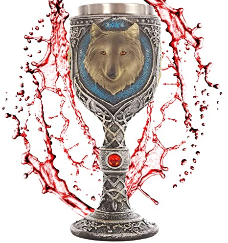Deko Kelch ''White Wolve'' - Weißer Wolf vor Sternenhimmel - Becher 160ml - Höhe 18 cm - Fantasy Dekoration Weinkelch