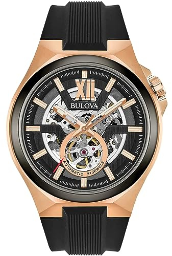Bulova Herren Fashionuhr Classic in der Farbe Bicolor mit Gummiarmband, Gehäusedurchmesser: 46 mm, 98A177