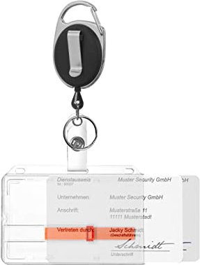 Karteo Ausweishülle mit Ausweishalter ausziehbar [1 Stück] schwarz mit Clip und Karabinerhaken Kartenhalter horizontal für zwei Karten transparent mit Schieber rot
