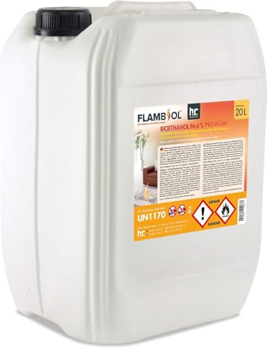 Höfer Chemie 2 x 20 L Bioéthanol 96,6% Premium - pour cheminée à éthanol, Godets à éthanol et braséros au bioéthanol