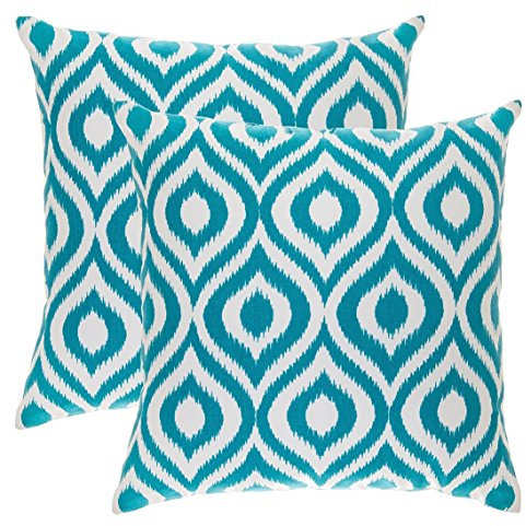 TreeWool Dekorativer Kissenbezug (40 x 40 cm, Türkis) Ikat Ogee Design 100% Baumwolle (2er Pack)