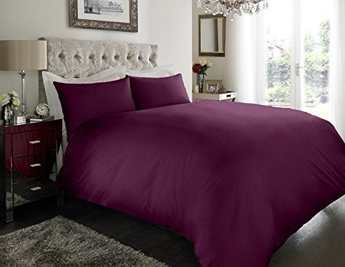 Sapphire Collection 100% Egyptian Cotton 200 Thread Count Duvet Cover With Pillow Case Bedding Set (Single, Aubergine)