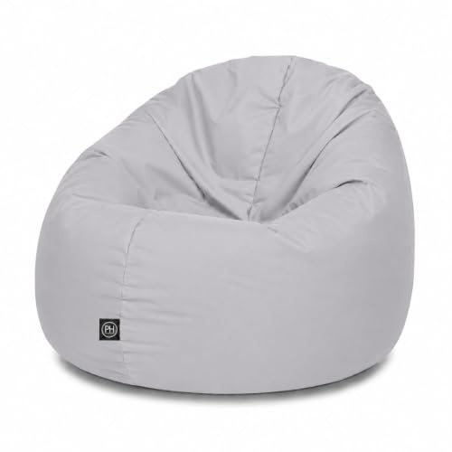 PATCH HOME 2-in-1 Sitzsack Sessel - Gaming Bean Bag mit Reißverschluss - Bereits befüllt, Ergonomisch & Robust für Kinder & Erwachsene - Indoor & Outdoor, Wetterfest (Grau, Ø 125cm)