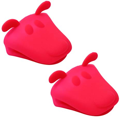 BESTONZON 2 Stücke Schöne Tier Form Silikon Handschuhe Hitzebeständig Anti-Verbrühung Anti-Skid Küche Verwenden Topflappen (Rot)