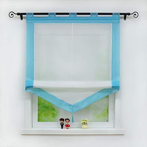Joyswahl Voile Raffrollo mit Quaste Transparenter Dreieck Rollos mit farbigem Blende »Julia« Schals Fenster Gardine mit Schlaufen BxH 140x140cm Petrol 1 Stück