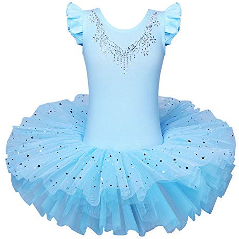 ZNYUNE Bambine Ragazze Vestito Tutu da Balletto per Ballo Strass a Manica Corta di Usura di Ballo Abiti 3-8 Anni