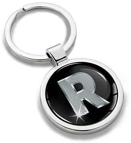 Biomar Labs® Schlüsselanhänger Buchstabe Metall Keyring Buchstaben Initialen Alphabet Autoschlüssel Geschenk Metall-Schlüsselanhänger Schlüsselbund Edelstahl Silber R, KK 18