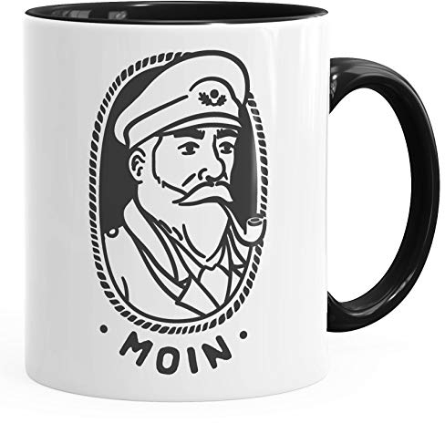MoonWorks® Kaffee-Tasse Kapitän Seemann mit Pfeife Schriftzug Moin schwarz Keramik-Tasse