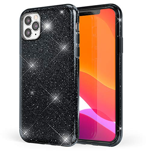 NALIA Glitzer Hülle kompatibel mit iPhone 11 Pro, Diamant Schutzhülle Glitter Case Bling Cover Silikon Handyhülle Dünn, Ultra-Slim Phone Backcover Handy-Tasche Diamond Bumper Strass, Farbe:Schwarz