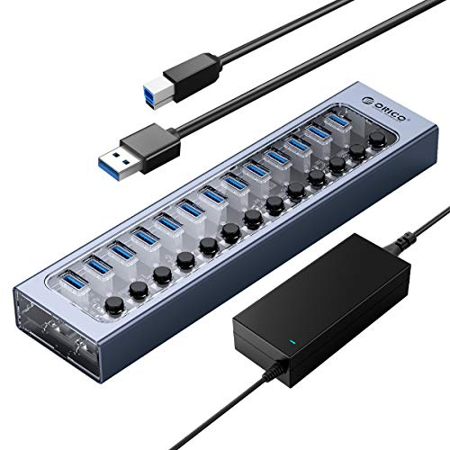 ORICO Hub de Aluminio con 13 Puertos USB 3.0 para Carga y Transferencia de Datos - Compatible con PC, iMac, Disco Duro Móvil, Pendrive
