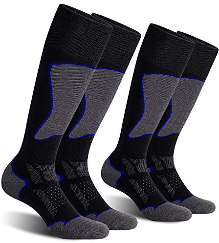 CS CELERSPORT 2 Pack Ski Socks for Men and Women Skiing, Snowboarding, Cold Weather, Winter Performance Socks, Black+Blue, Large