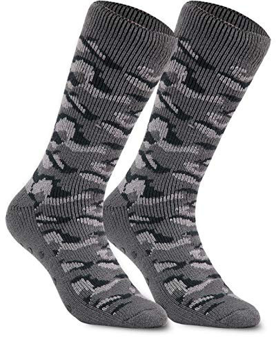CityComfort Chausson Chaussette Homme - Chaussettes Antidérapantes Avec Fourrure Épaisse Motif Camouflage En Bleu Marine Ou Gris - Taille Unique 38-44 (Gris)