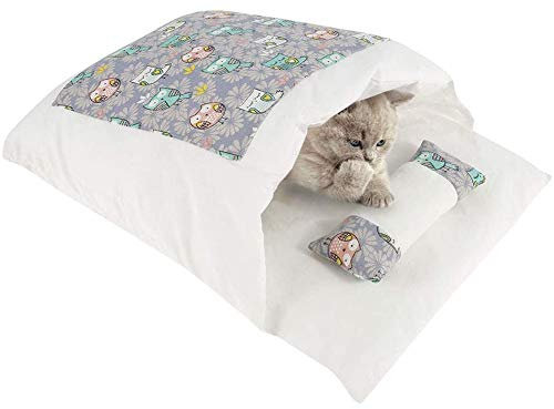 Koomiao Katzenbett Katzenschlafsack Flauschig Abnehmbare Waschbare Katzenhöhle Katzenmatte Warm Haustierstreu Haustierbett Für Katzen Hun (Lila Eule, M)