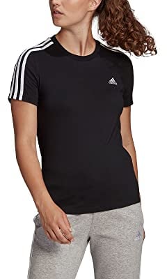 adidas Womens Essentials Slim 3-Stripes Langarm T-Shirt, Black/White, XL