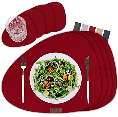 sølmo I Designer Tischset Rot aus Filz - Oval I Hitzebeständig I 4er Platzset mit Untersetzer, Tischset, Platzdeckchen I Tischdeko Winter, Rot (Wine Red)