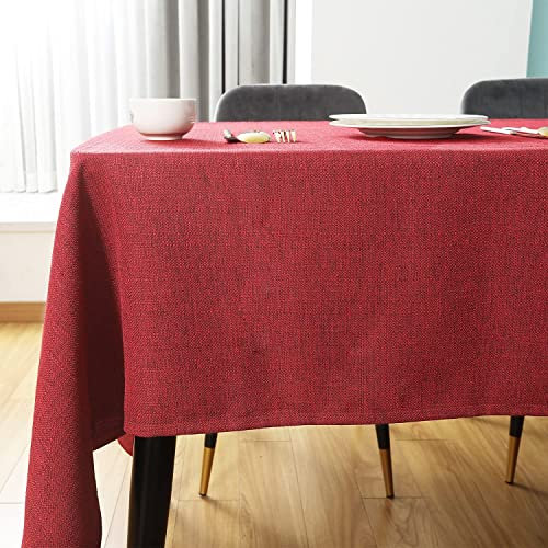 SEASHORE TREE Rectangle Table Cloth – Wipe Clean Tablecloth, Thick Faux Linen Waterproof Table Cover for Dining Room, Home, Kitchen, or Restaurant, Ruby Red 70.9 x 55.1