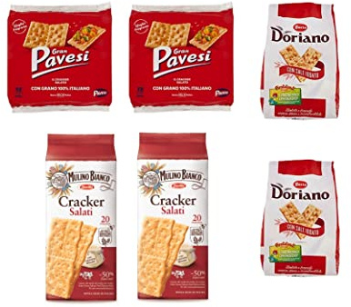 2x Gran Pavesi Crackers Salzgehalt 560g + 2x Mulino Bianco Crackers Salzgehalt 500g + 2x Doria Doriano Crackers Salzgehalt