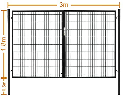 Doppelflügeltor Flügeltor Einfahrtstor Gartentpforte Doppeltor Hoftor Gartentor, Farbe:Anthrazit, Gartenpforte Breite:3x1.8m