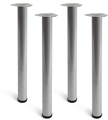 Rei - Juego de 4 Patas para Mesas Cilíndricas - De Acero - Altura Regulable - 60 x 60 x 700 mm - Acabado en Aluminio - Soporta hasta 80 kg - No Incluye Tornillos
