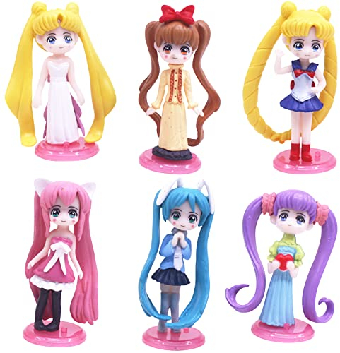 6 Stück Sailor Moon Mini Figuren Set Wopin Sailor Moon Birthday Cake Decoration,Mini Cake Figures für Anime Peripherie Dekor Geburtstag Party Kuchen Dekoration Kinder Geburtstagstorte Dekoration