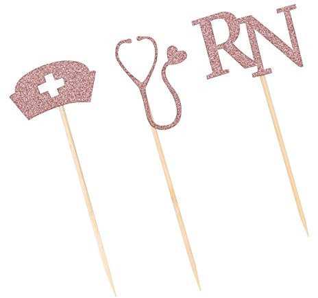 STOBOK 24pcs Nurse Nursing Cupcake Toppers for Nurse Medical Rn Themed Graduation Party Supplies Rose Gold