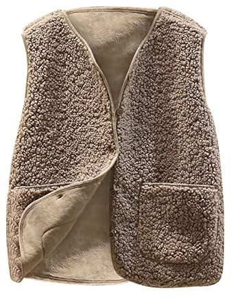 Gilet en Molleton Polaire Doux sans Manche Coupe Classique Femme Grandes Filles Couleur Unie Blouson Mode Bouton Matelassée sans Manches Veste avec Poches