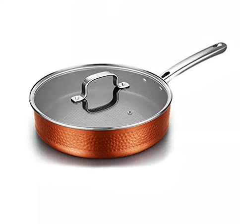 BONOCO Hammered Nonstick Copper Frying Pan Induction Compatible for Kitchen Gas Stove Induction Cooker (Color : A Size : 24cm) (Color : A)