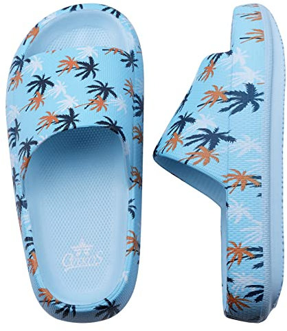 ydscsci Womens Mens Slides Pool Sliders Shower Shoes Beach Sandals Bathroom Slippers Thick Sole Non Slip Comfy Light blue Size 10-11