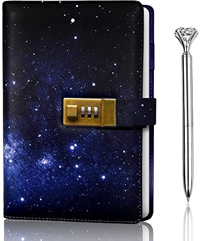 Dark Galaxy Design with Lock , Journal with Lock bundled with Pen , Locking Journal with PU Leather , Notebook with Lock A5 size , Locked Journal , Journals with locks , Journal Lock
