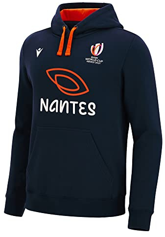 Macron Sweatshirt mit Kapuze für Erwachsene, Nantes Rugby World Cup 2023, offizielles Lizenzprodukt, blau, Small