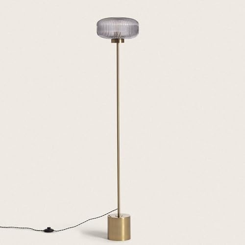 LEDKIA LIGHTING - Lampadaire Métal et Verre Windsor | Design Élégant et Original | Compatible Ampoule E27 | Finition Satinée | Hauteur 142 cm, Doré, Verre, Métal
